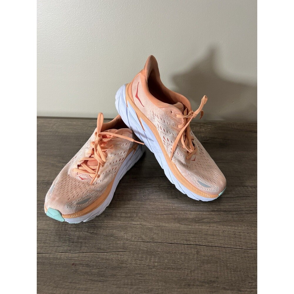 Hoka One One Clifton 8 Women's Size 9 B Orange Athletic Running Shoes Sneakers
